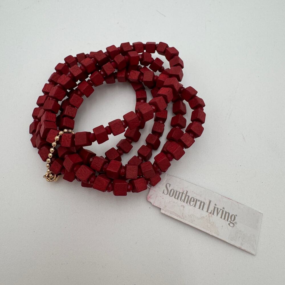 Southern Living Bracelet Red Wooden Cubes Jewelry